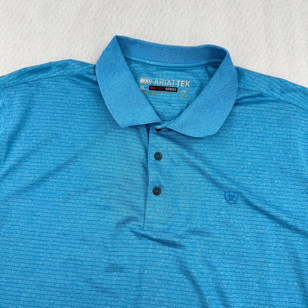 Ariat Mens XL AriatTek Heat Series Blue Striped Short Sleeve Performance Polo